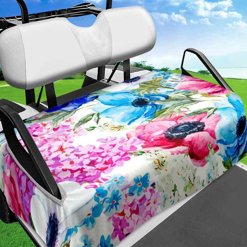 シートカバー ゴルフカート用 ポリエステル製 タオル地 花柄 ボタニカル柄 汎用 フリーサイズ 屋外用 ..