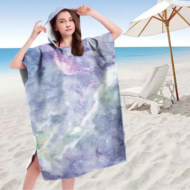 ビーチポンチョ 大人用 フード付き 着る 着替え 水着隠し 吸水速乾 厚手 マイクロファイバー ロング丈 バスタオル 海水浴 プール レジャー 春夏 総柄(x2)