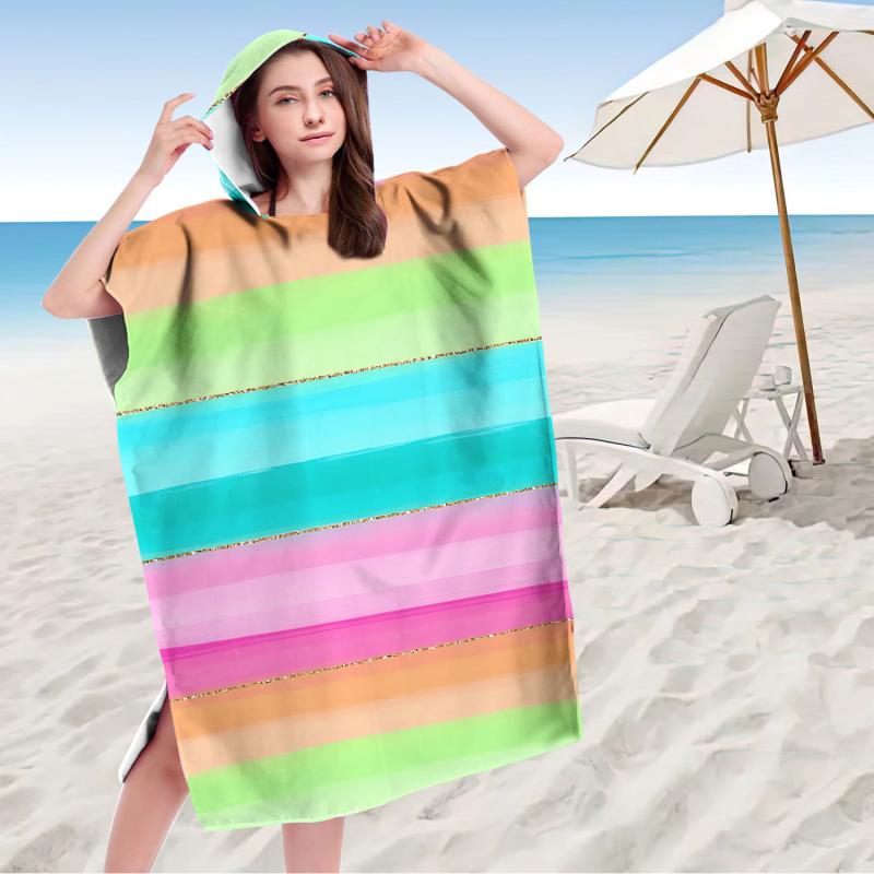 着替えポンチョ フード付き ポンチョ型 マイクロファイバー 超吸水 速乾 ビーチタオル 海水浴 プール マリンスポーツ レジャー 着替え 日よけ 幾何学柄 プリント(x2)