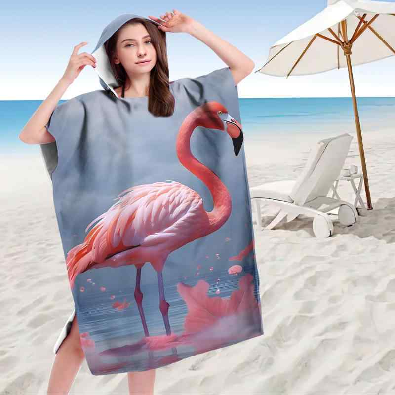 お着替えポンチョ フード付き マイクロファイバー アニマルプリント ビーチタオル 着るバスタオル 吸水速乾 大人用 男女兼用 海水浴 プール レジャー(x2)