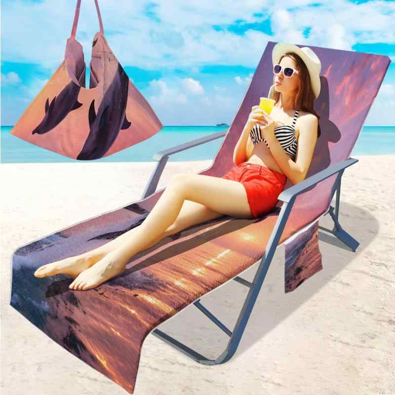 ビーチチェアカバー マイクロファイバー 吸湿速乾 大判 3Dプリント マリン柄 ビーチタオル サマーベッ..