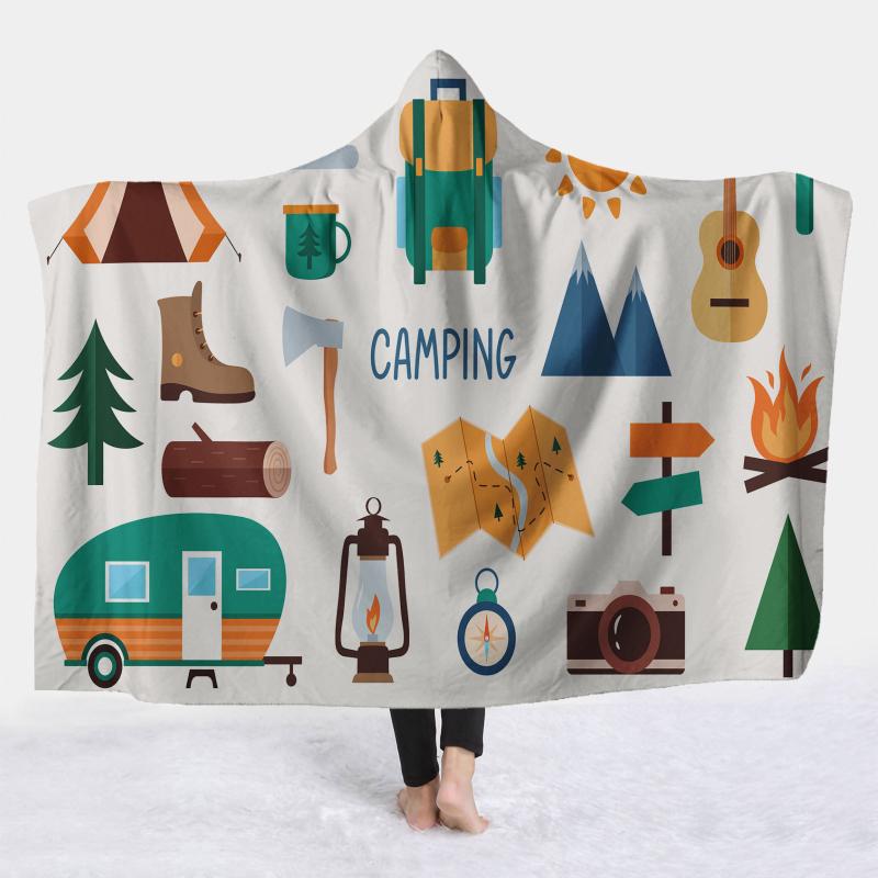 楽天花りぼん着る毛布 ブランケット キッズ フード付き ポンチョ ケープ お昼寝 キャンプ アウトドア 防寒 ルームウェア フランネル ポリエステル あったか ふわふわ 総柄 秋冬（x2）