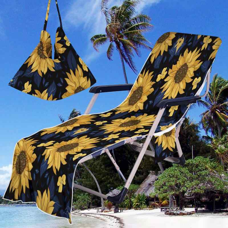 ビーチチェアカバー マイクロファイバー 高吸水 速乾 3Dデジタルプリント ひまわり柄 ビーチタオル プ..