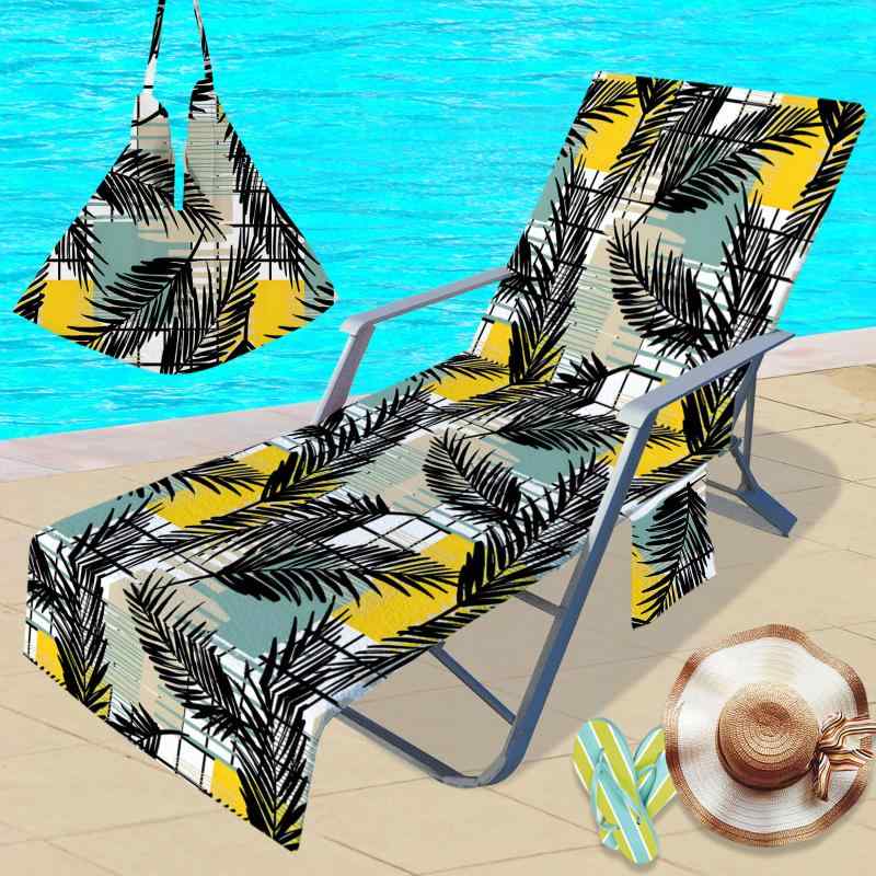 ビーチタオル 大判 マイクロファイバー シートカバー リクライニングチェア用 吸水速乾 接触冷感 デジタルプリント リーフ柄 夏 海 プール レジャー アウトドア(x2)(3)