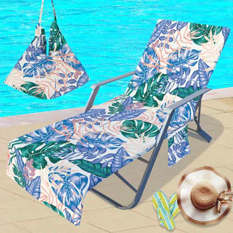 ビーチチェアカバー マイクロファイバー 吸水速乾 3Dデジタルプリント リーフ柄 夏用 ビーチ プール 海水浴 リゾート アウトドア ビーチタオル サマーベッドシート(x2)