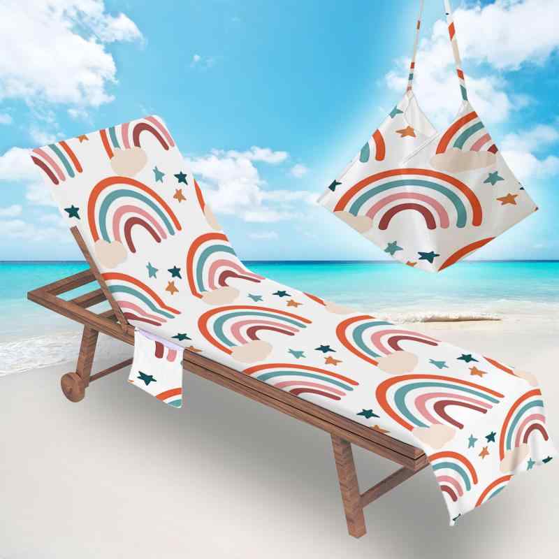 ビーチタオル マイクロファイバー 吸水速乾 ラウンジチェアタオル 3Dデジタルプリント レインボー柄 虹..