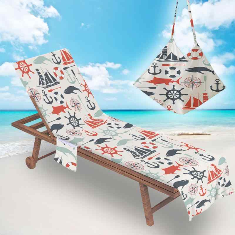 ビーチタオル マイクロファイバー 吸水速乾 チェアカバー サマーベッド ラウンジチェア用 アンカー柄 ..