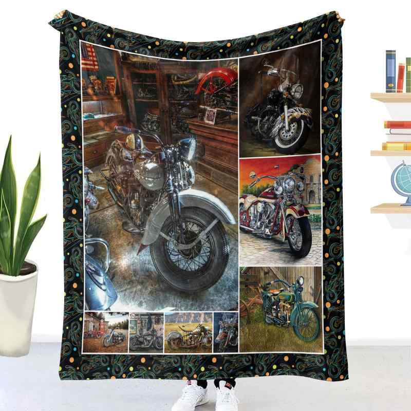 毛布 秋冬 フランネル 厚手 暖かい 3Dプリント バイク柄 お昼寝 ひざ掛け 保温 ポリエステル製 ヘム加..