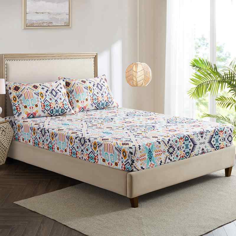 ボックスシーツ マンダラ 花柄 アート 幾何学模様 3Dプリント ポリエステル エスニック オリエンタル ..