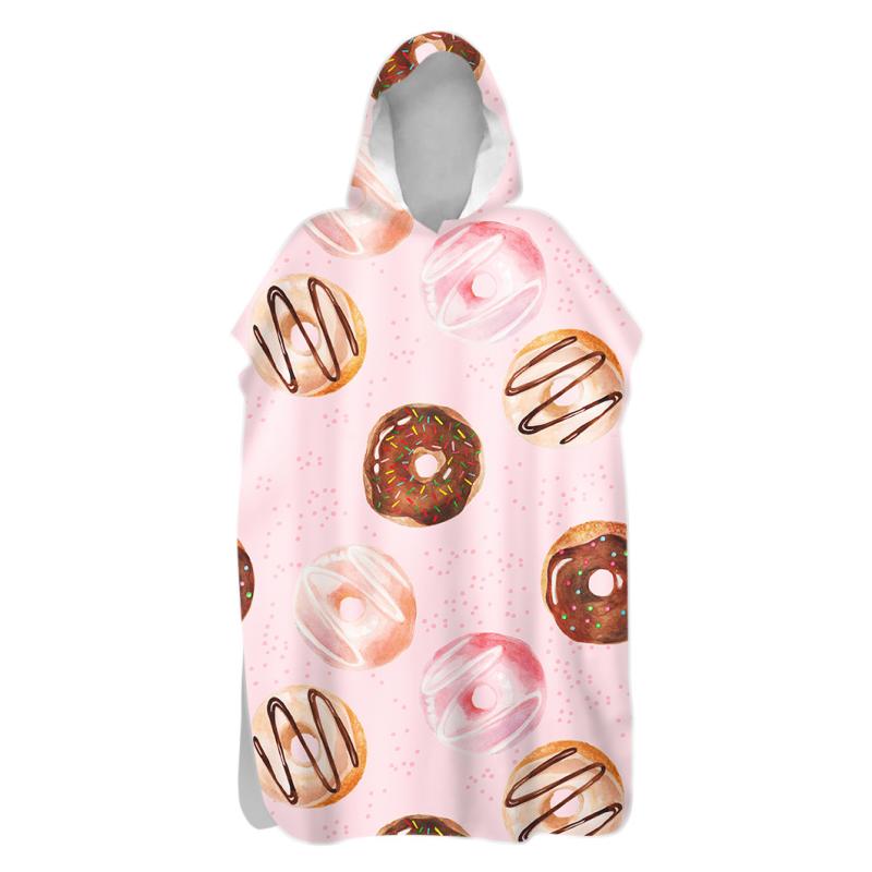 タオルケット ポンチョ マイクロファイバー 速乾 フード付き ドーナツ柄 バスローブ 着替え マリンスポ..