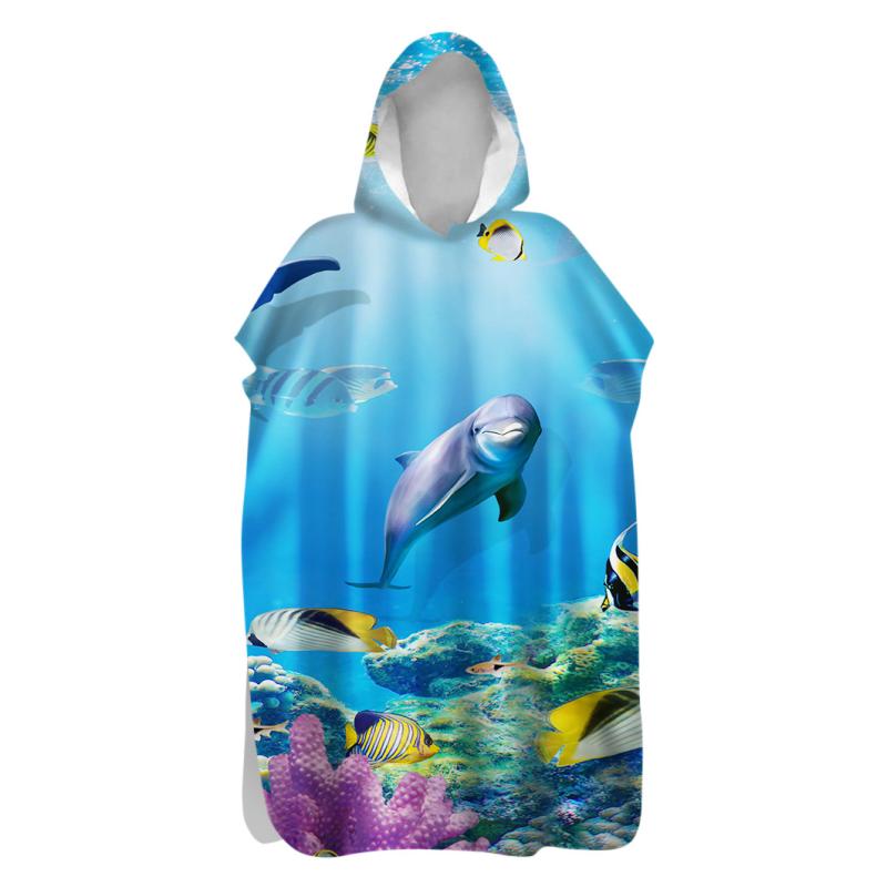 タオルケット 着替えポンチョ 両面マイクロファイバー 速乾 保温 フード付き マリン刺繍 ダイビング アウトドア プール ビーチ レジャー スポーツ(x2)