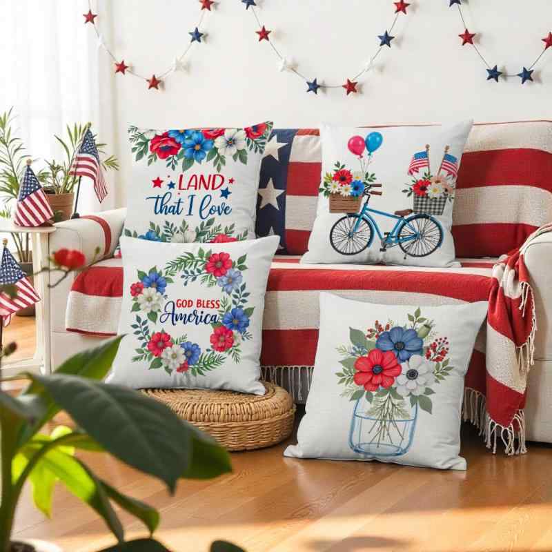クッションカバー アメリカン スタイル ポリエステル リネン調 幾何学柄 プリント インテリア 雑貨 ソ..