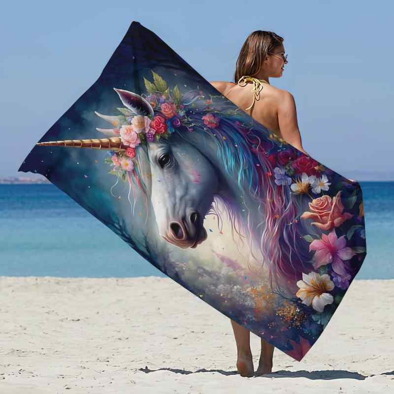 ビーチタオル 大判 超極細繊維 マイクロファイバー 吸水速乾 アニマル柄 夏 海 プール レジャー アウトドア スポーツ 厚手 やわらか ポリエステル プリントデザイン(x2)