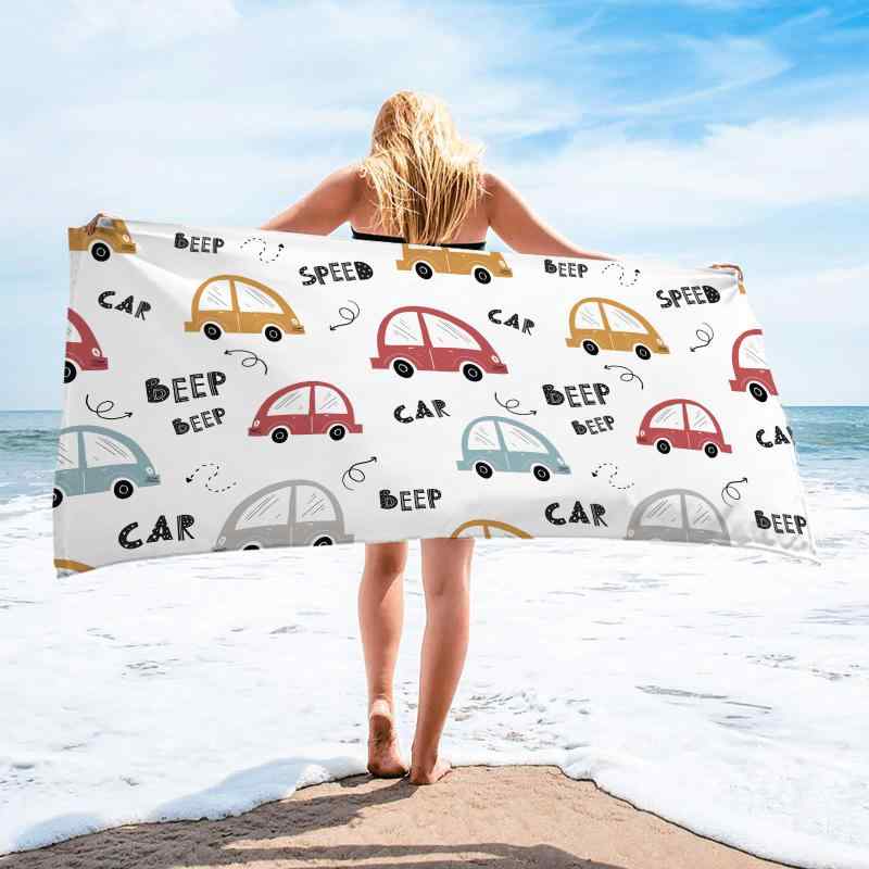 ビーチタオル マイクロファイバー 吸水速乾 スクエア 自動車柄 3Dデジタルプリント 超吸収 薄手 夏 プ..