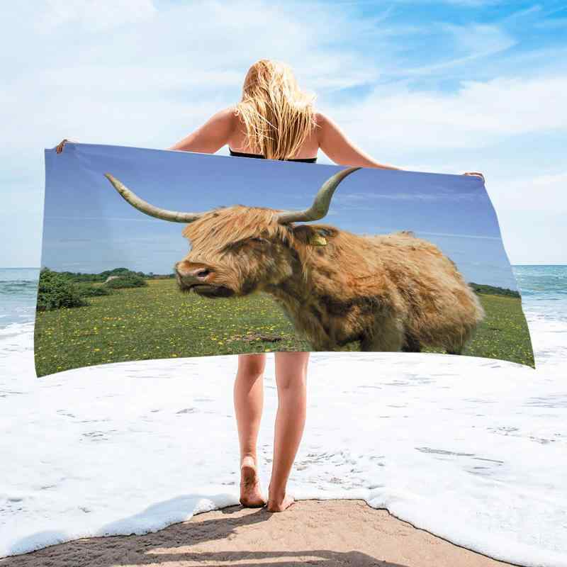 ビーチタオル マイクロファイバー 超極細繊維 吸水速乾 軽量 大判 3Dデジタルプリント 牛柄 アニマル柄 総柄 ポリエステル バスタオル プール 海水浴 レジャー スポーツ 夏用(x2)(3)