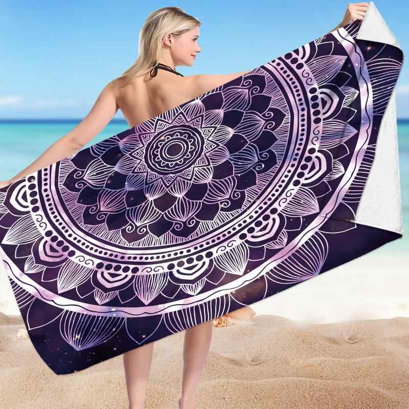 ビーチタオル マイクロファイバー 超極細繊維 大判 スクエア 速乾 吸水性 軽量 幾何学柄 3Dプリント 海..