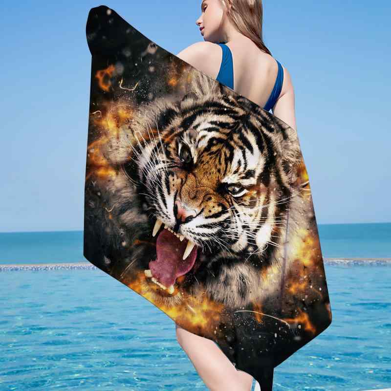 ビーチタオル レジャータオル バスタオル マイクロファイバー 超極細繊維 吸水速乾 軽量 コンパクト 3Dデジタルプリント 動物柄 どうぶつモチーフ スクエア 海水浴 プール 夏物(x2)