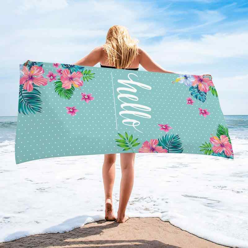 ビーチタオル マイクロファイバー 速乾 吸水 スクエア 大判 3Dデジタルプリント リーフ アルファベット..