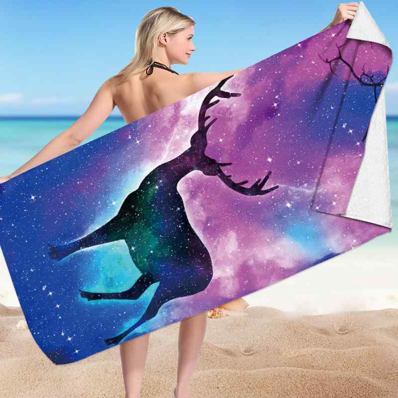 ビーチタオル バスタオル マイクロファイバー 大判 ビッグサイズ 長方形 吸水速乾 星空柄 宇宙柄 ギャ..
