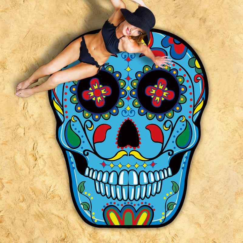 ビーチタオル ビーチマット 変形 マイクロファイバー タオル生地 スカル柄 ドクロ柄 吸水速乾 夏 サマ..