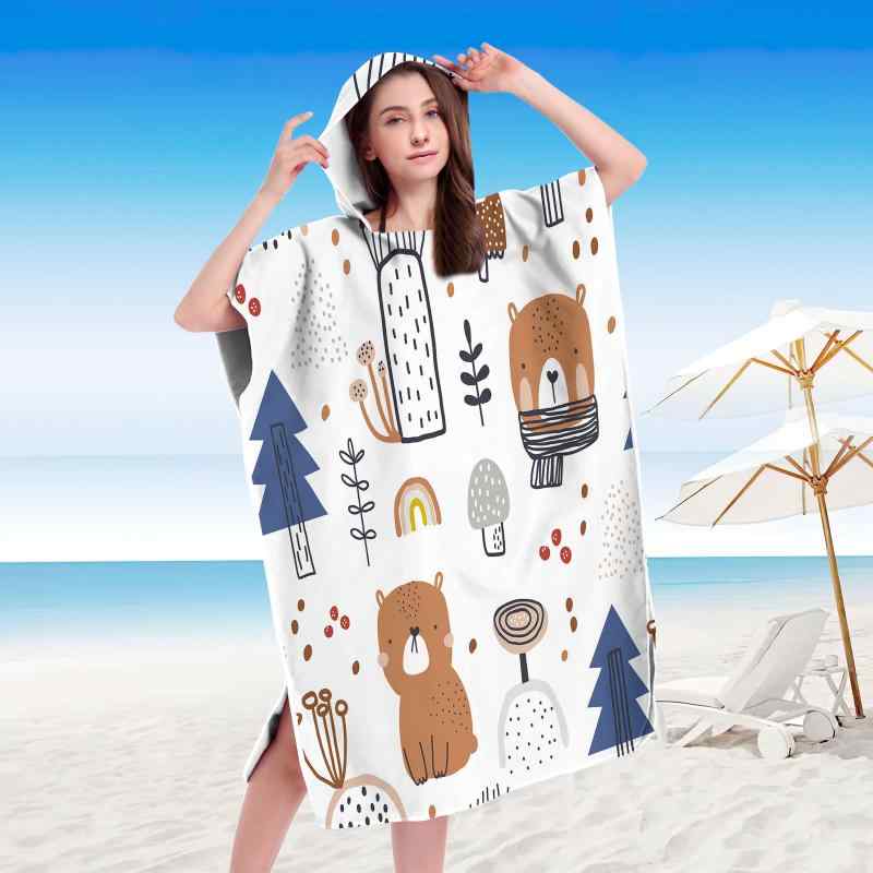 タオルケット ポンチョ レディース メンズ キッズ 子供用 フード付き 吸水速乾 マイクロファイバー 着..