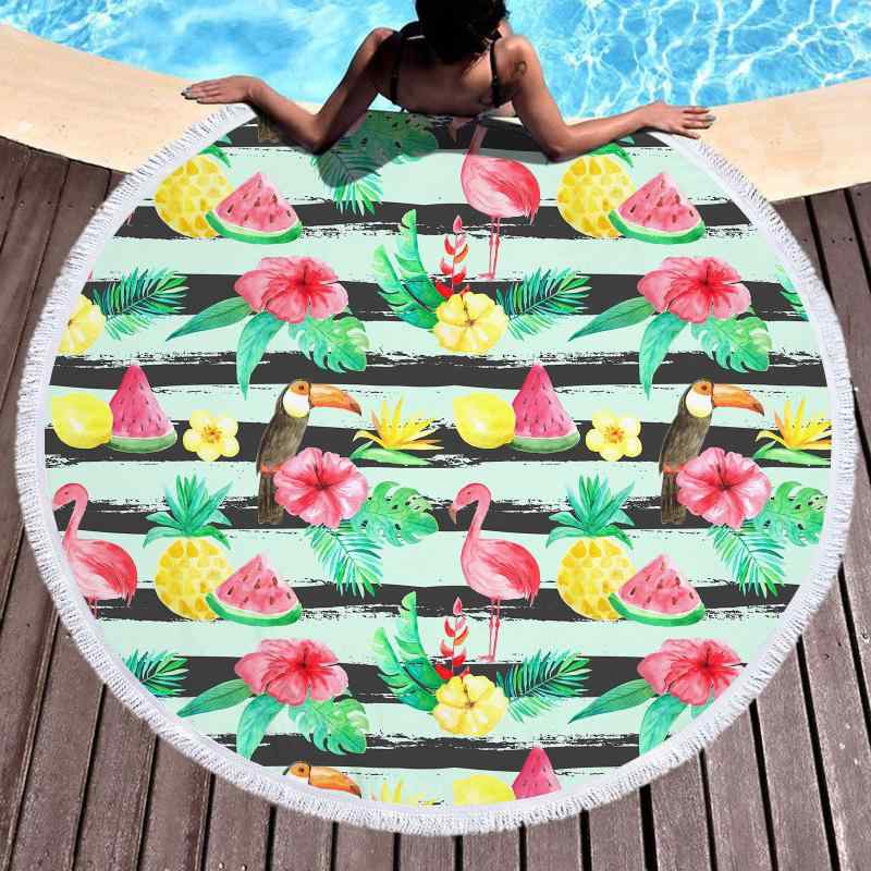 ビーチタオル 丸型 3Dデジタルプリント フラミンゴ柄 超細繊維 吸水速乾 バスタオル ショール フェイスタオル プール 海水浴 リゾート レジャー アウトドア 春夏 軽量(x2)