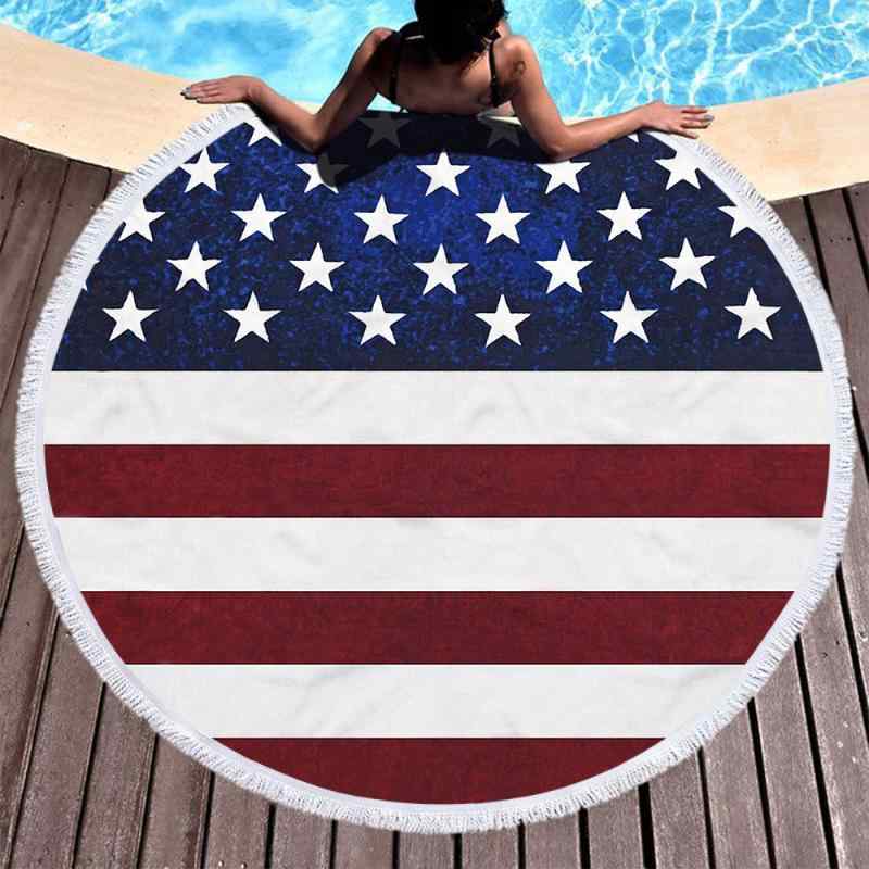 ビーチタオル 円形 国旗柄 3Dデジタルプリント マイクロファイバー 超極細繊維 大判 吸水速乾 軽量 サ..