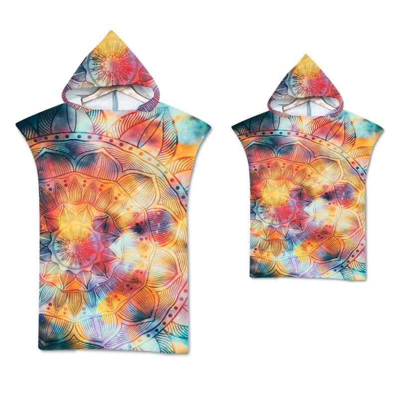 バスタオル キッズ 親子 フード付き ポンチョ ビーチ 海水浴 プール 着替え 吸水速乾 マイクロファイバー 総柄 プリント 春夏 アウトドア 日よけ(x2)