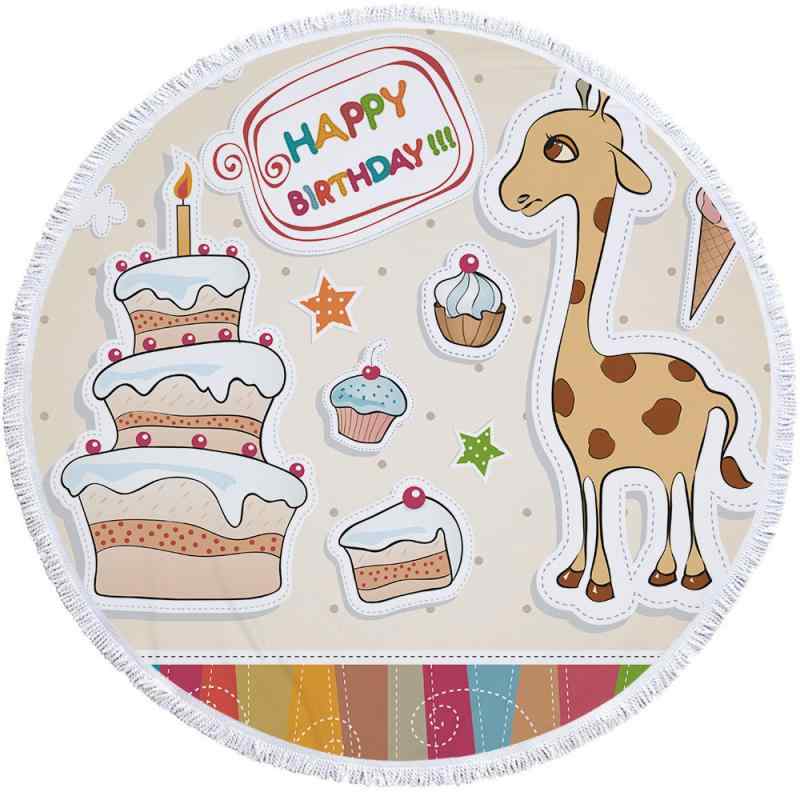 ビーチタオル 円形 丸型 超極細繊維 マイクロファイバー スイートケーキ柄 花柄 ポリエステル 吸水 速..