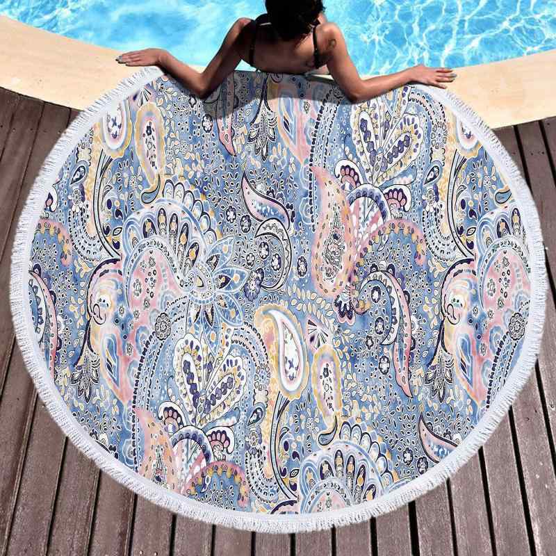 ビーチタオル 円形 丸型 大判 3Dデジタルプリント 総柄 花柄 マイクロファイバー 吸水 速乾 フリンジ ショール ヨガマット バスタオル 夏 レジャー ピクニック(x2)