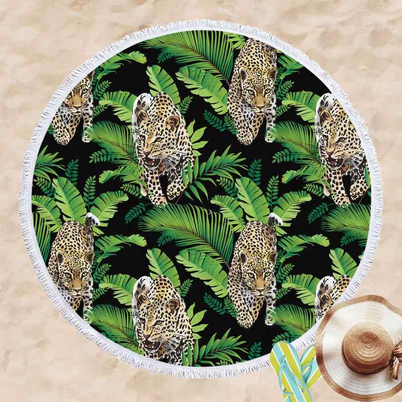 ビーチタオル 円形 大判 3Dデジタルプリント アニマルトラ柄 マイクロファイバー 超極細繊維 吸水速乾 ..