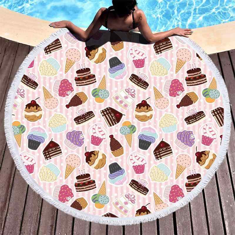ビーチタオル 丸型 超極細繊維 マイクロファイバー ケーキ柄 3Dデジタルプリント ラウンドタオル ヨガ..