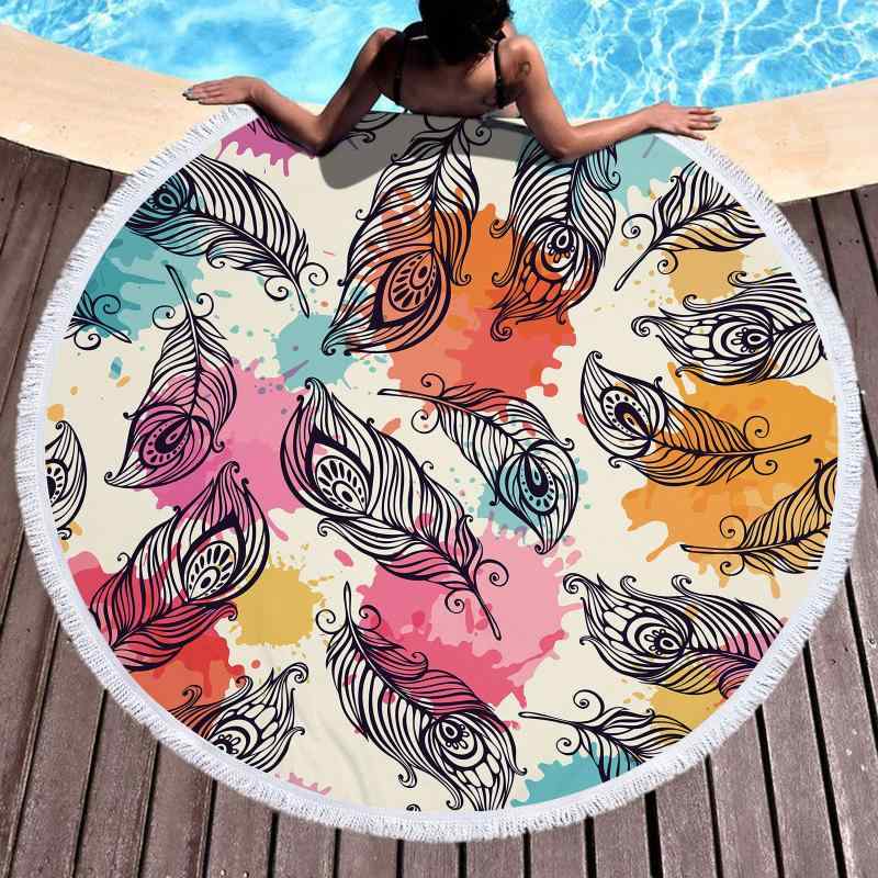 ビーチタオル ラウンド 円形 ビーチマット ビーチシート マイクロファイバー 吸水 速乾 軽量 フェザー..