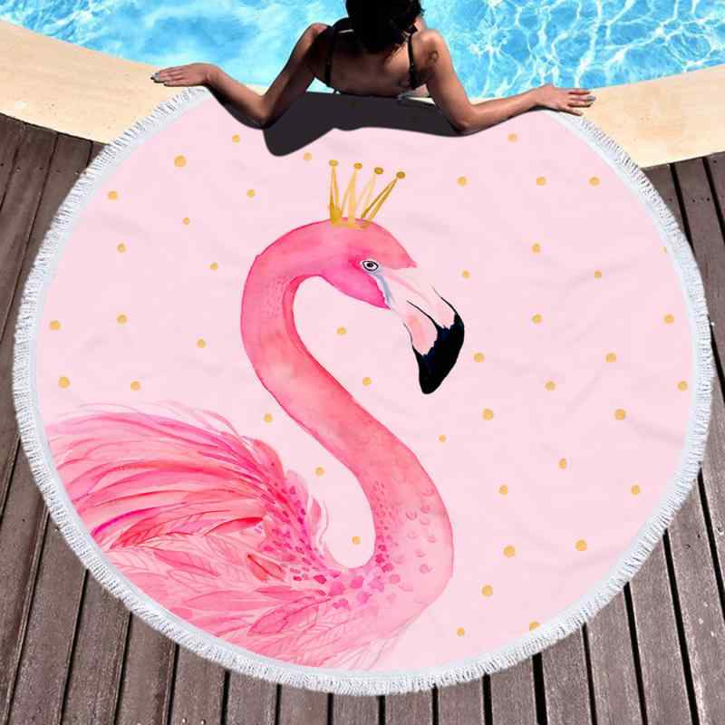 ビーチタオル 円形 フラミンゴ柄 マイクロファイバー フリンジ付き バスタオル 海水浴タオル 大判タオル 吸水速乾 プール レジャー アウトドア 夏(x2)