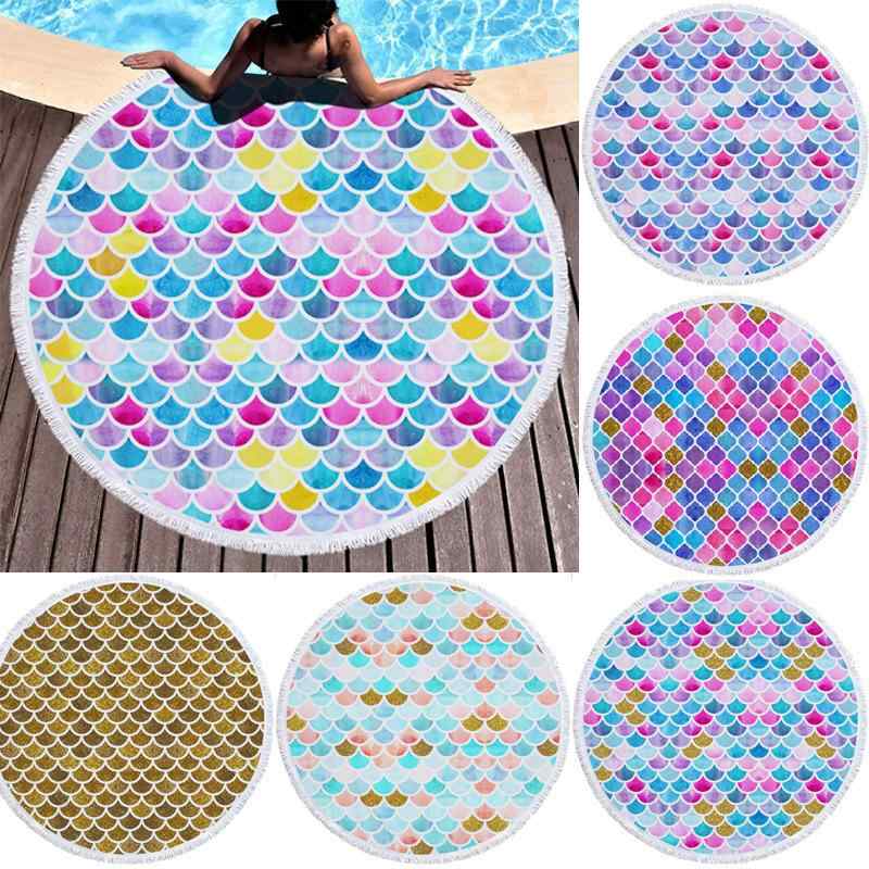 ビーチタオル バスタオル 春夏 円形 ラウンド マイクロファイバー プリント マーメイド柄 多機能 高吸..