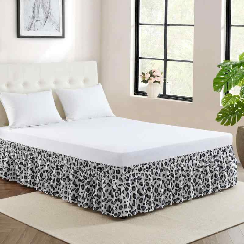 ベッドスカート アメリカンスタイル ヒョウ柄 ブラック グレー ゴム入り プリーツ ホテル仕様 ポリエス..