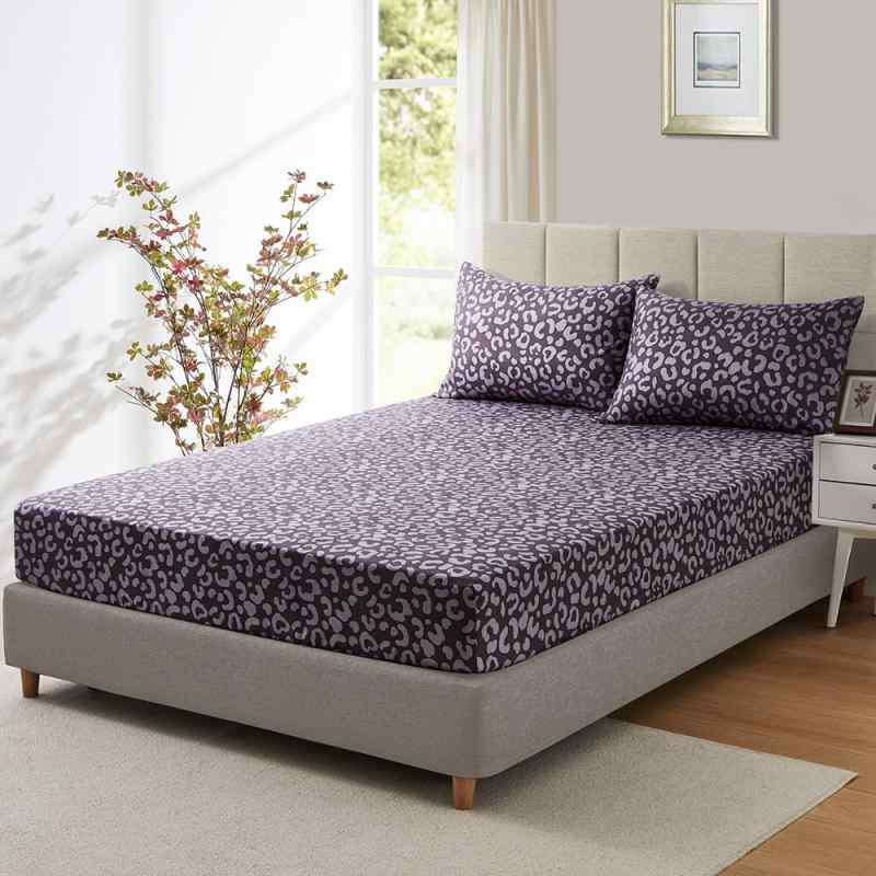 ボックスシーツ パープル ヒョウ柄 レオパード アート 3Dプリント ポリエステル フィットシーツ ベッド..