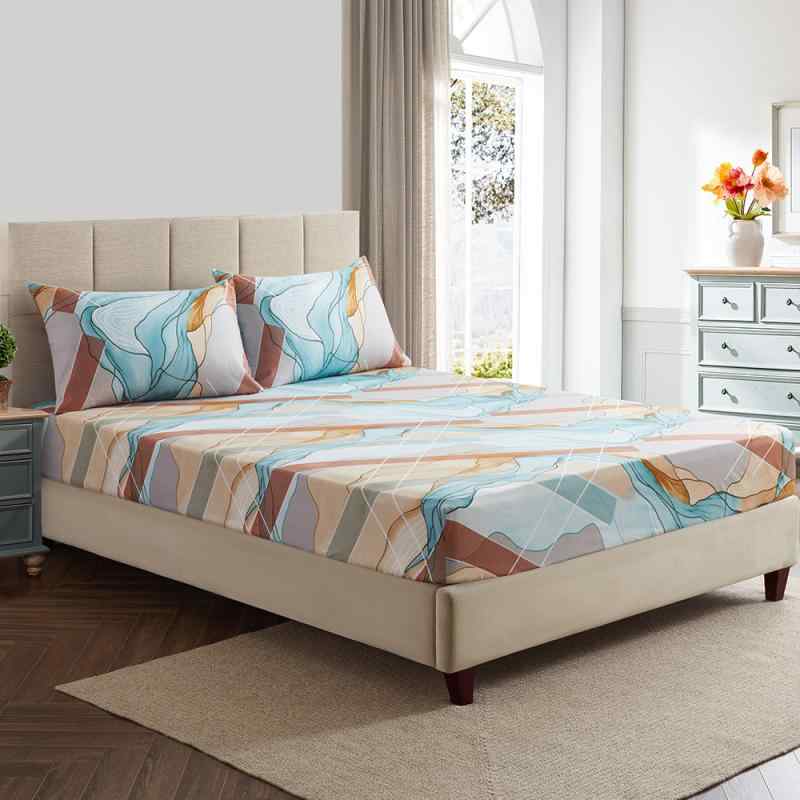 フィットシーツ ボックスシーツ 大理石柄 抽象アート 幾何学模様 3Dプリント ポリエステル ベッドカバ..