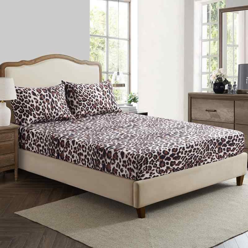 ボックスシーツ ブラウン ヒョウ柄 アニマル 3Dプリント ポリエステル ベッドシーツ ベッドカバー 寝具..