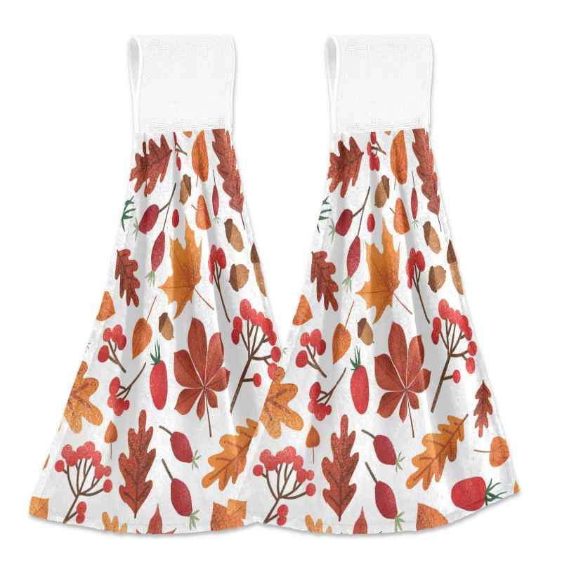 ハンドタオル 秋冬 紅葉柄 キッチン 台所 浴室 風呂場 洗面所 トイレ ふきん ループ付き フック掛け 吸..