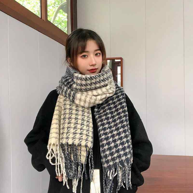 ストール レディース 千鳥格子 マフラー ショール 大判 高級感 韓国風 インスタ映え 秋冬 保温 あった..