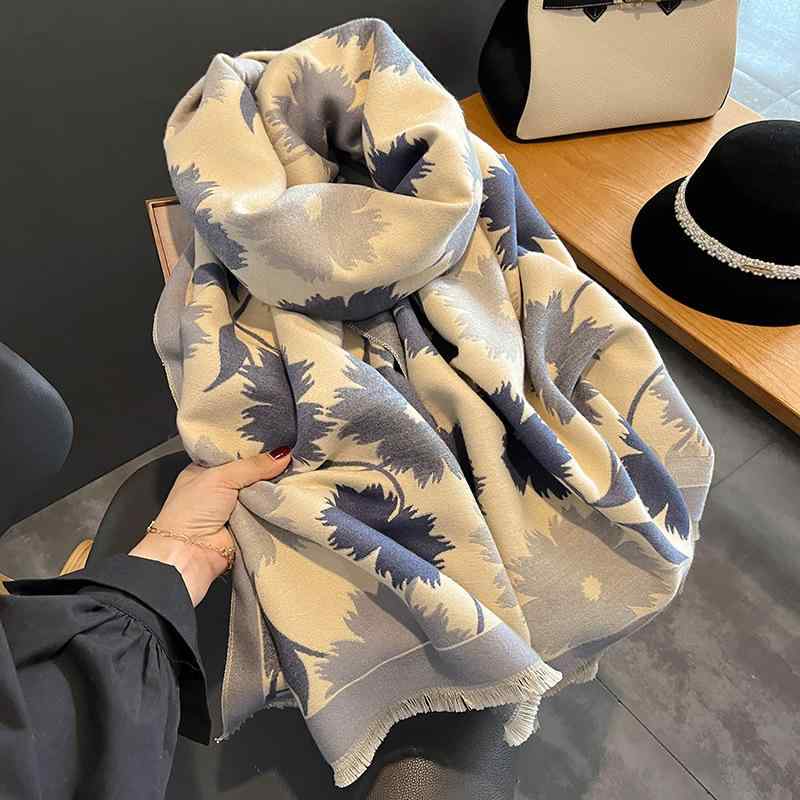 マフラー ショール レディース 女性用 秋冬 韓国風 プリント 花柄 フェイクカシミヤ 2WAY リバーシブル..