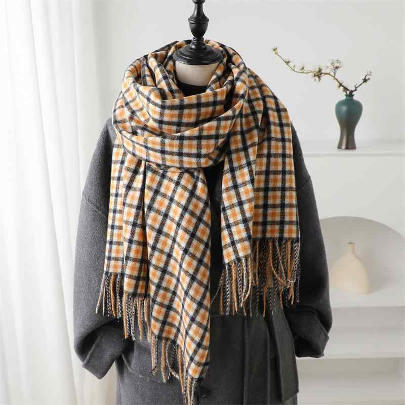 ストール マフラー ショール 男女兼用 ユニセックス フェイクカシミヤ カシミヤタッチ チェック柄 格子..