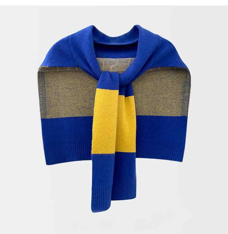 ショール レディース ニット ショート丈 切り替え フェイクレイヤード 結びデザイン 肩掛け 羽織り 冷房対策 ネックカバー スカーフ 春夏