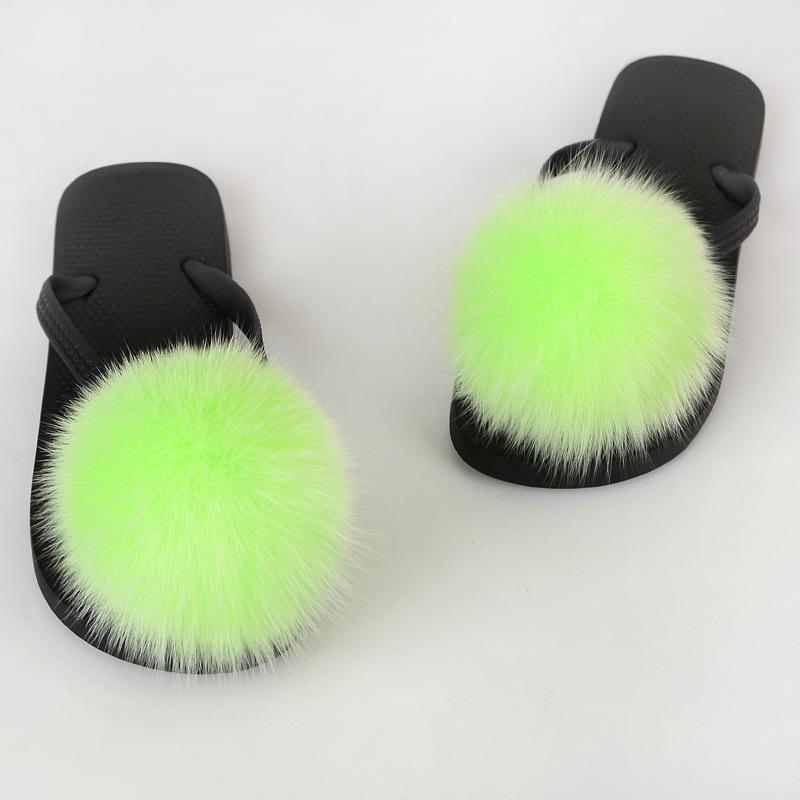 サンダル レディース 春夏 リアルフォックスファーボール ラクーンファー トング ビーチスリッパ カジ..