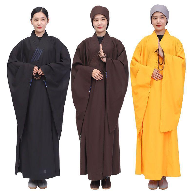 僧侶服 男女兼用 海青 在家仏教徒 法衣 上質麻素材 不透明 ゆったり 長袖 禅修 瞑想 修行衣 寺院用 普段使い 通気性 吸湿速乾 高品質 ブラック ブラウン イエロー