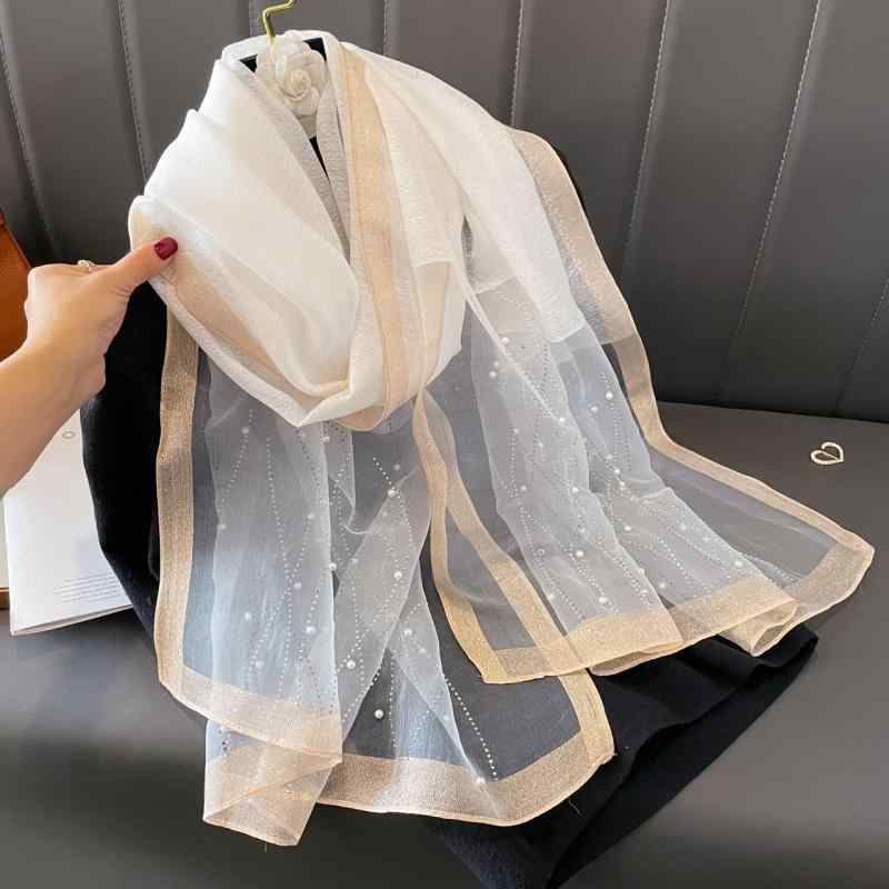 ストール レディース 秋冬 シルク混 大判 ショール 刺繍 ビーズ 花柄 高級感 薄手 羽織り 防寒 エレガ..