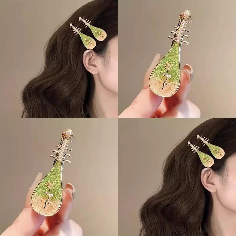 ヘアアクセサリー レディース 女性用 新中華風 ローズ 薔薇 琵琶型 ヘアクリップ サイドクリップ 髪留..