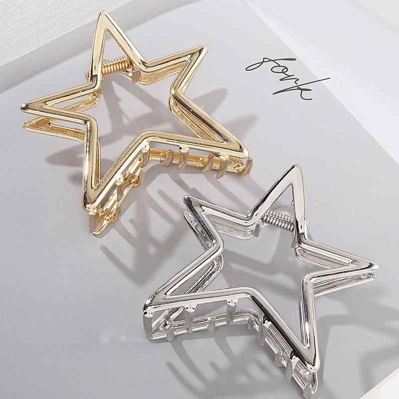 ヘアクリップ レディース 女性用 透かし彫り 五芒星 メタル バンスクリップ シャーククリップ 髪留め ..