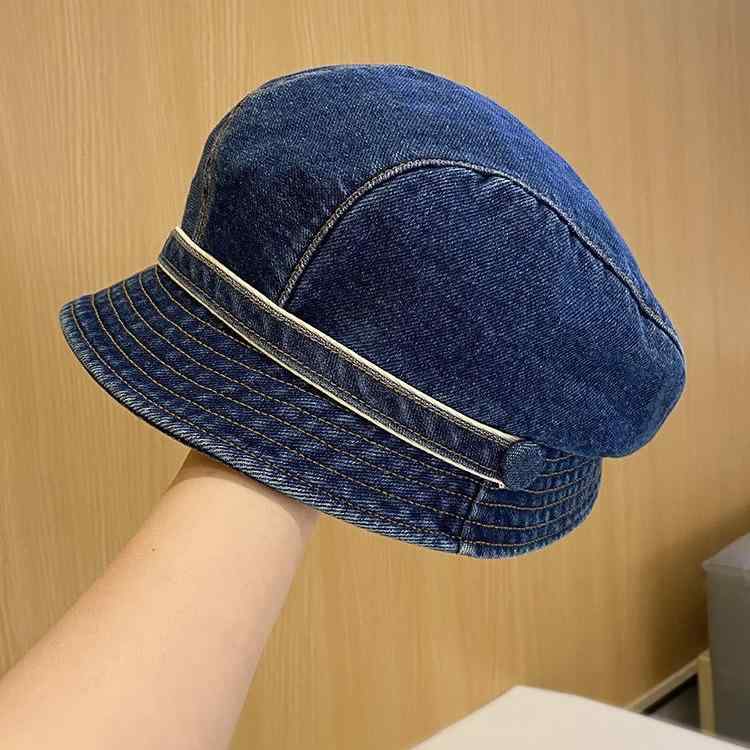 ハット レディース デニム バケットハット 小顔効果 韓国スタイル ブリティッシュスタイル ショートブリム 折り畳み コンパクト UVカット 遮光 コットン オールシーズン 普段使い カジュアル ライトブルー
